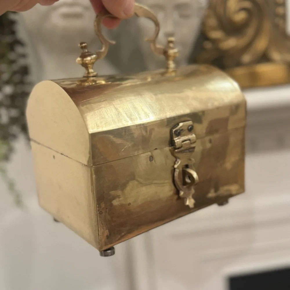 Vintage Solid Brass Handcrafted Jewelry Trinket Box Decorative